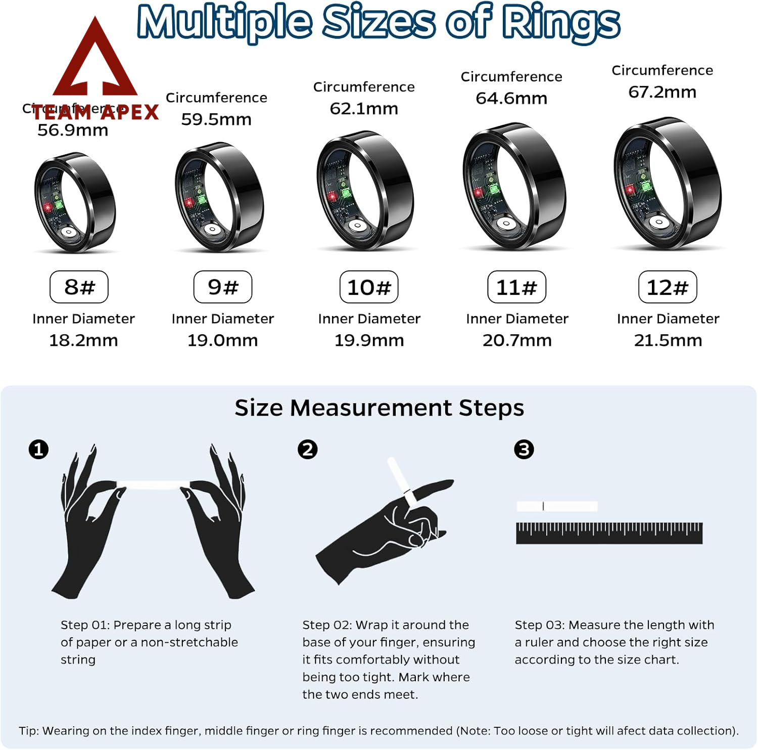 Revolutionary Sleek Smart Ring: Your Ultimate Health & Fitness Tracker with Heart Rate Monitoring, Sleep Analysis, Gesture Control, and Waterproof Design - Perfect for iOS & Android (Black, Size #11)