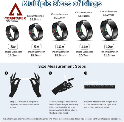 Revolutionary Sleek Smart Ring: Your Ultimate Health & Fitness Tracker with Heart Rate Monitoring, Sleep Analysis, Gesture Control, and Waterproof Design - Perfect for iOS & Android (Black, Size #11)